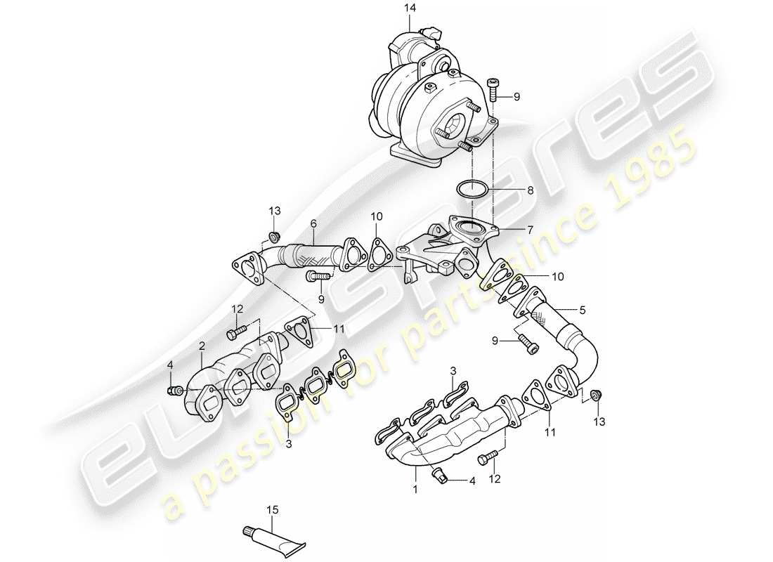 porsche 2008 (cayenne e1 9pa) diagrama de piezas del sistema de escape