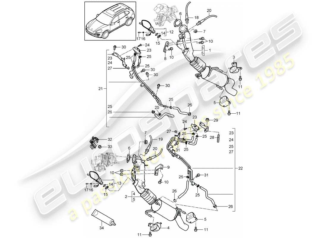 porsche cayenne e2 (2012) diagrama de piezas del sistema de escape