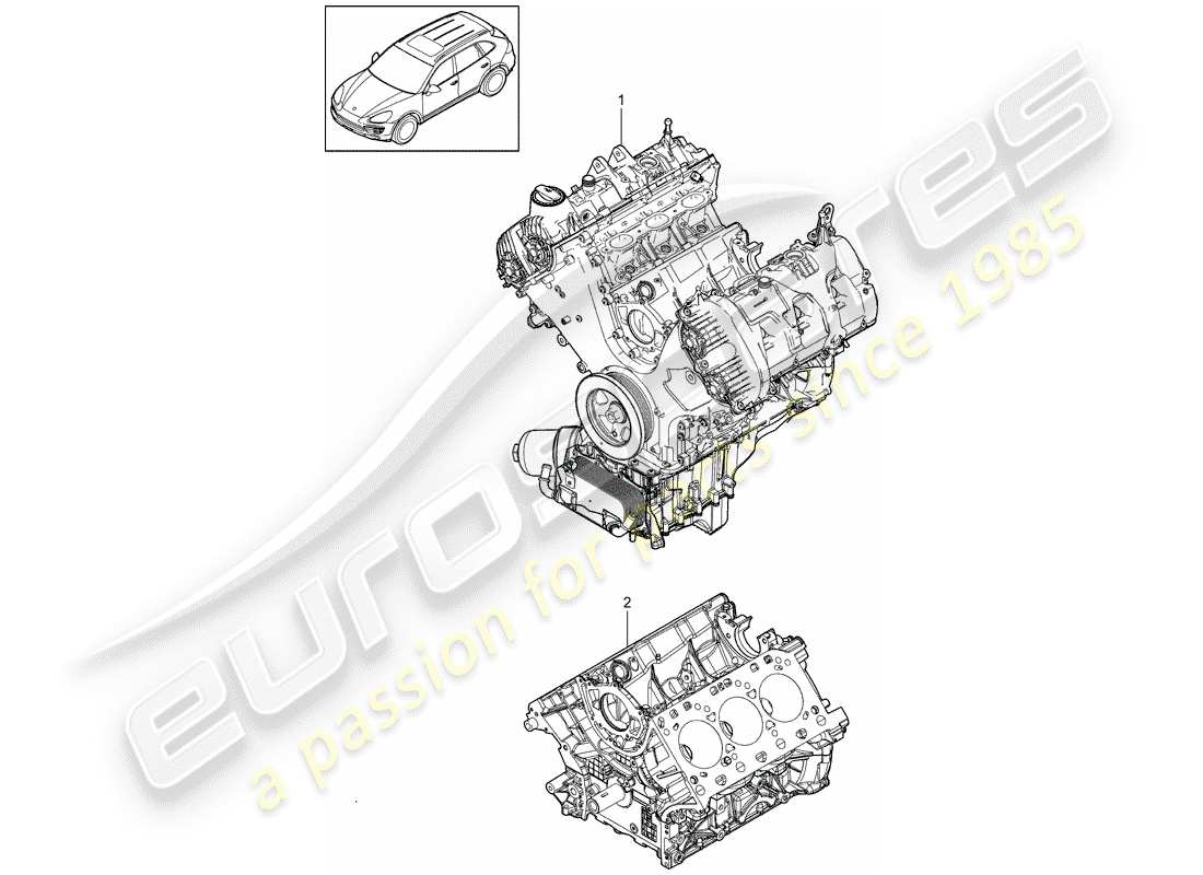 porsche 2017 (cayenne e2 92a) diagrama de piezas de bloque largo