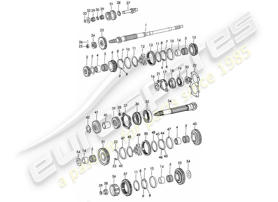 porsche 1973 (911) engranajes y ejes - 5-speed - transmisión - d - mj 1972>> diagrama de piezas