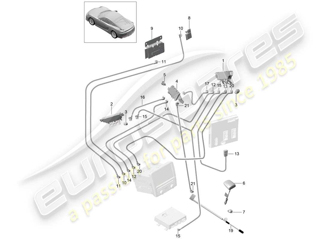 porsche 2016 (981 cayman gt4) amplificador de antena diagrama de piezas