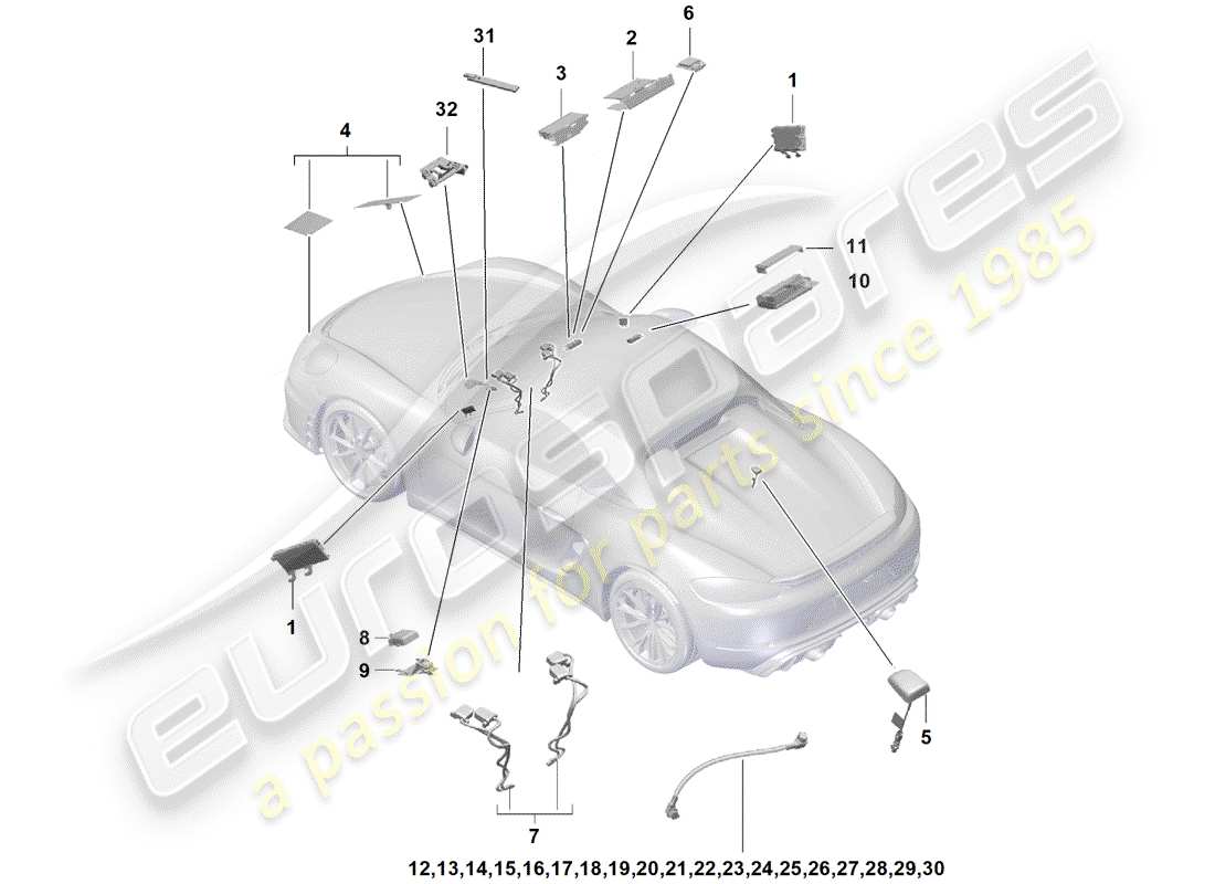 porsche 2020 (718 boxster spyder) antena diagrama de piezas