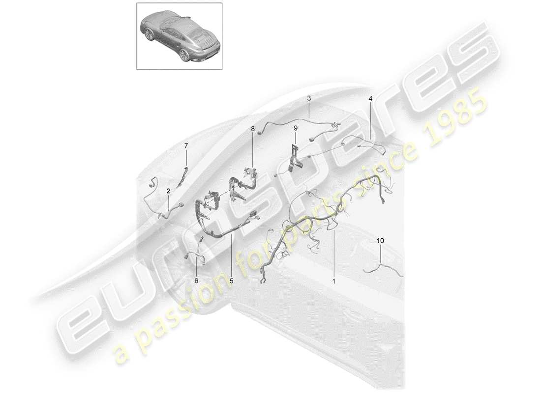 porsche 991 turbo (2016) diagrama de piezas del arnés