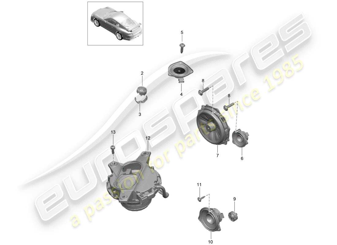 porsche 2014 (991-1 r/gt3/rs) altoparlante diagrama de piezas