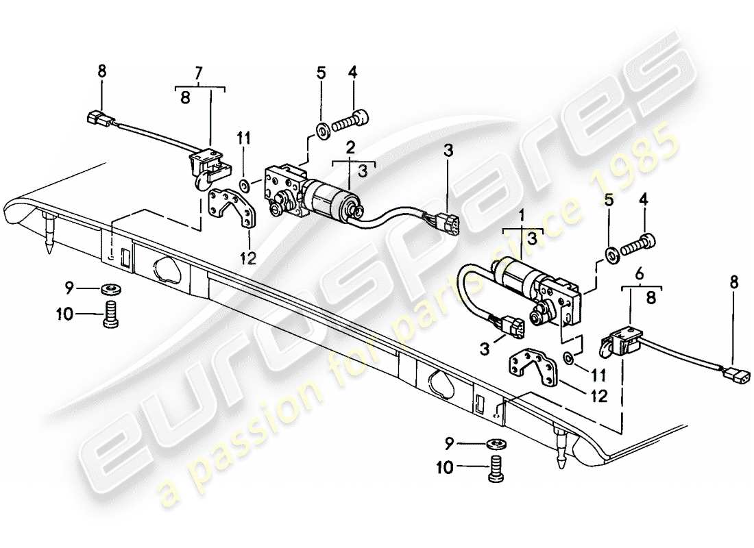 porsche 1988 (911) capota convertible - cierre - ajustable eléctricamente diagrama de piezas