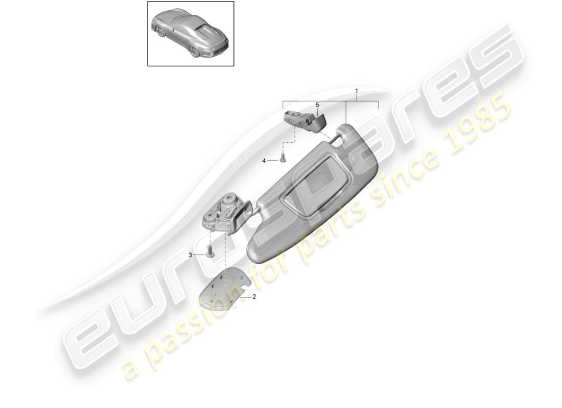 porsche 2020 (991-2 r/gt3/rs) sun vizors diagrama de piezas