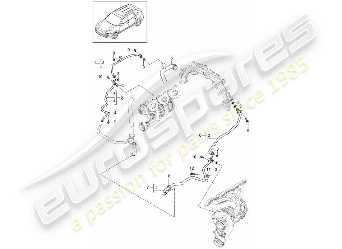 porsche 2018 (cayenne e2 92a) tubo de agua diagrama de piezas