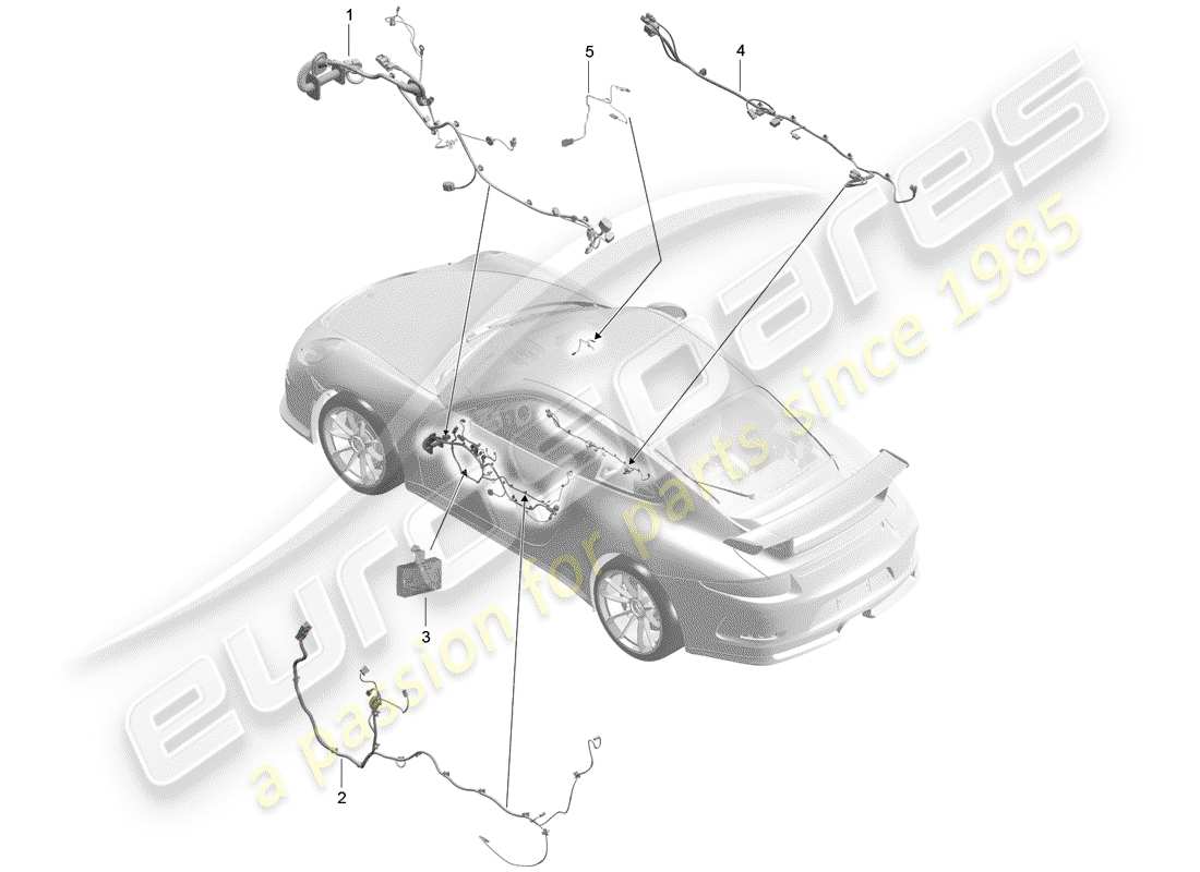 porsche 2019 (991-2 r/gt3/rs) cableando arneses diagrama de piezas