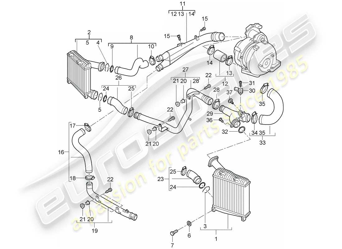 porsche 2007 (cayenne e1 9pa) enfriador de aire de carga diagrama de piezas