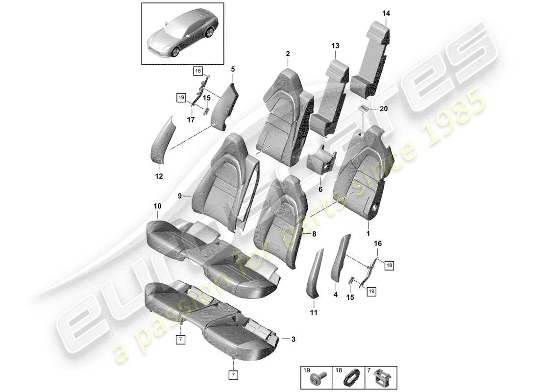 porsche 2019 (panamera 971-1) asiento diagrama de piezas