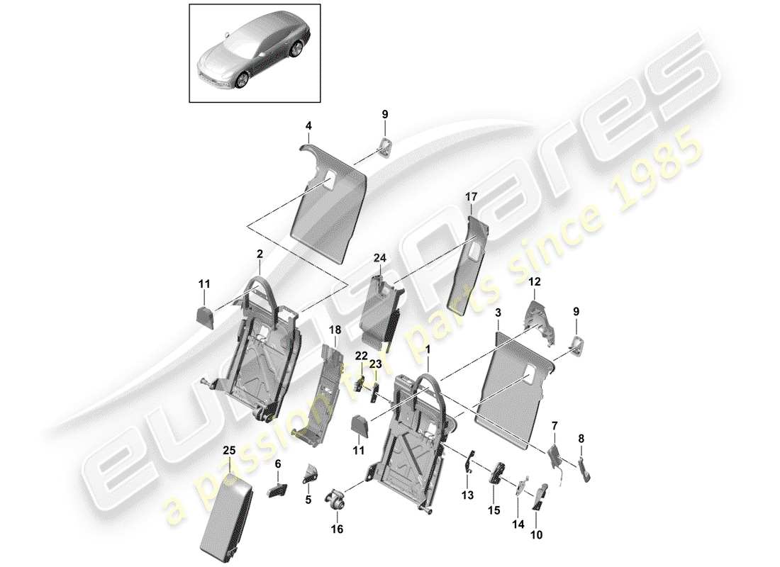 porsche 2018 (panamera 971-1) respaldo del asiento trasero diagrama de piezas