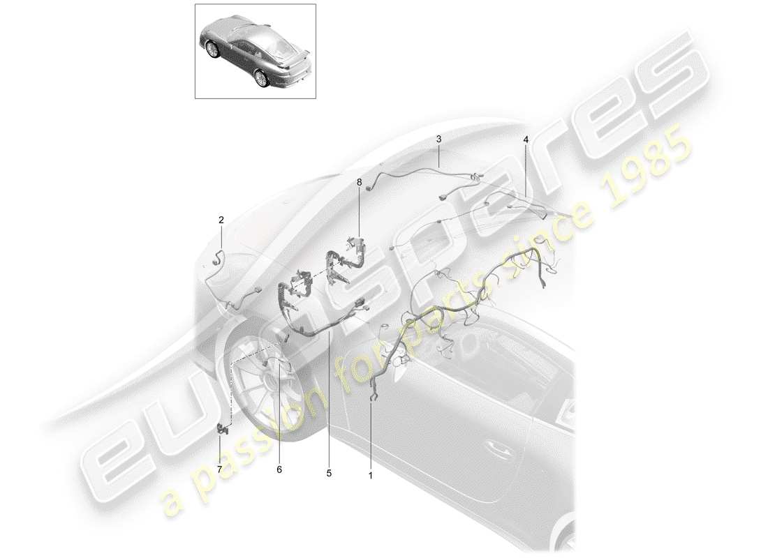 porsche 2015 (991-1 r/gt3/rs) diagrama de piezas del arnés