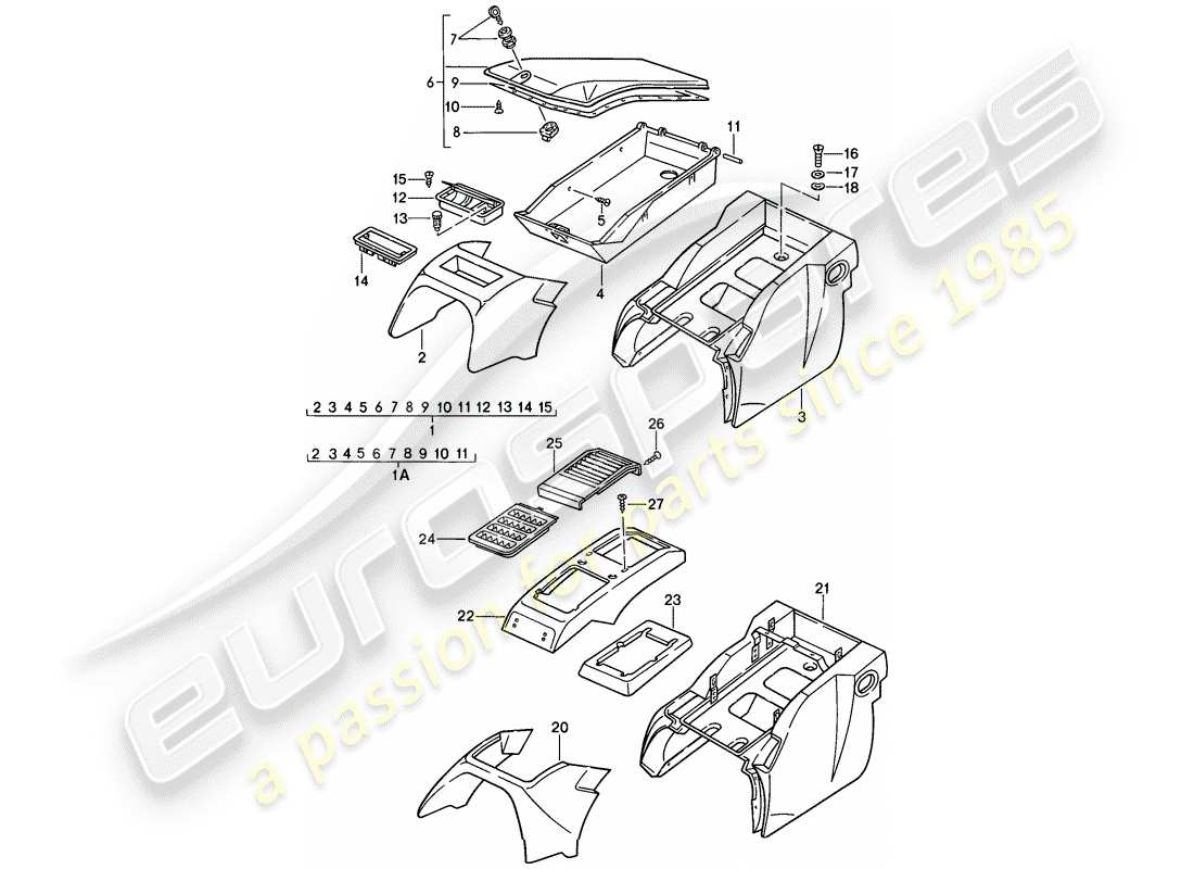 porsche 1983 (928) caja de almacenamiento diagrama de piezas