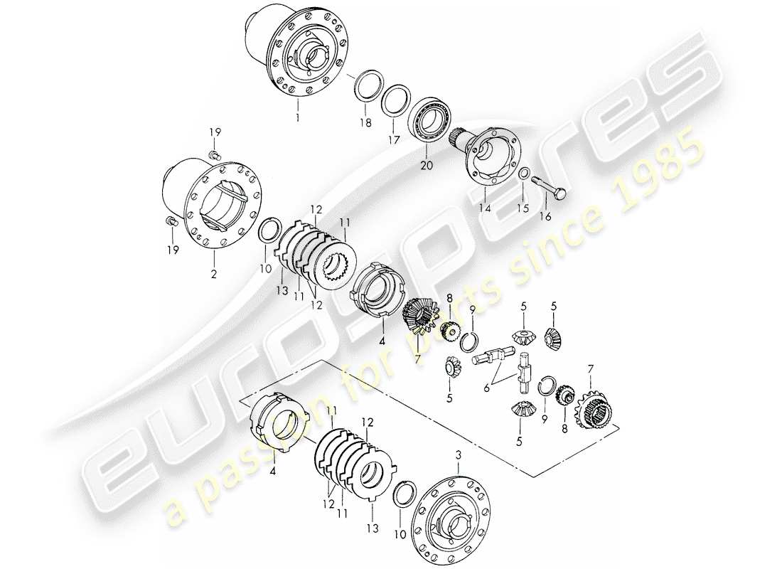 porsche 1973 (911) diferencial de deslizamiento limitado diagrama de piezas