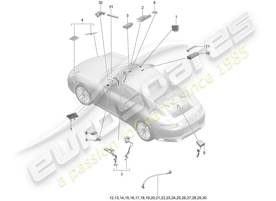 porsche 2019 (991-2) diagrama de piezas de la antena