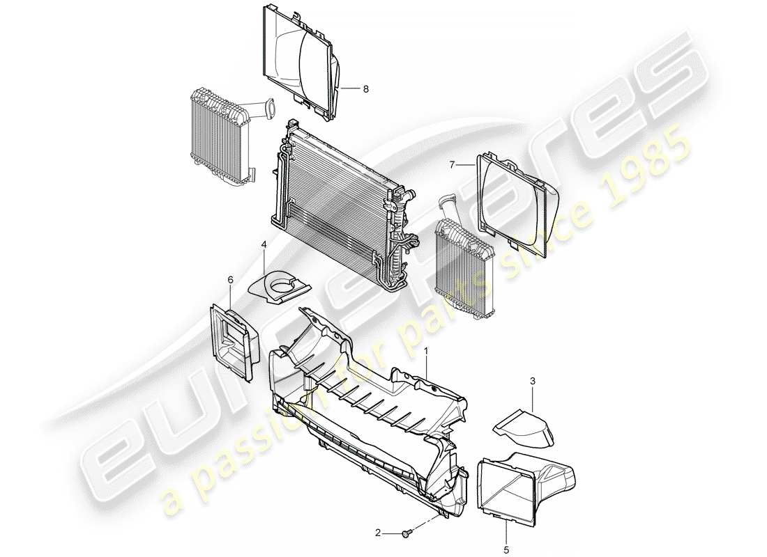 porsche 2008 (cayenne e1 9pa) diagrama de piezas del conducto de aire de refrigeración