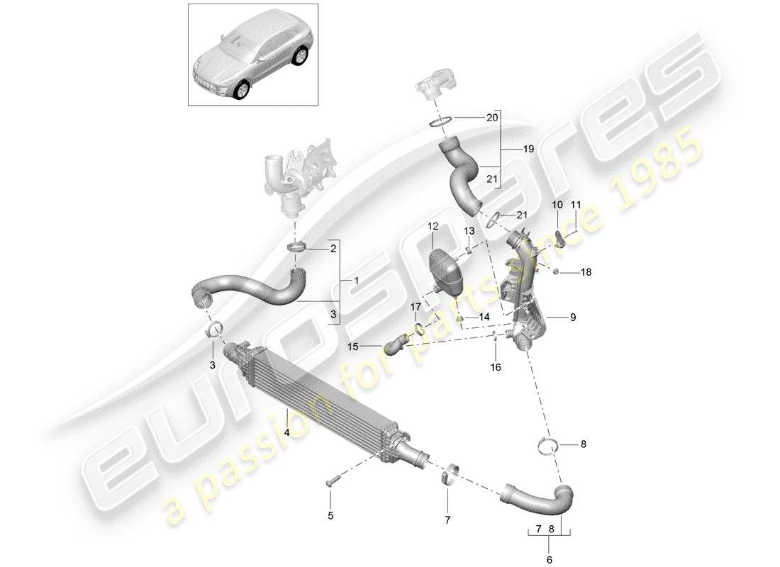 porsche 2018 (macan) enfriador de aire de carga diagrama de piezas