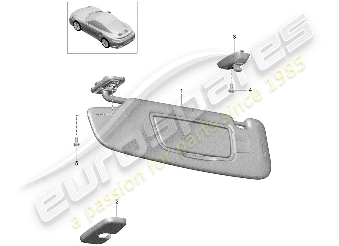 porsche 2016 (991-1 turbo) diagrama de piezas de las visores sun