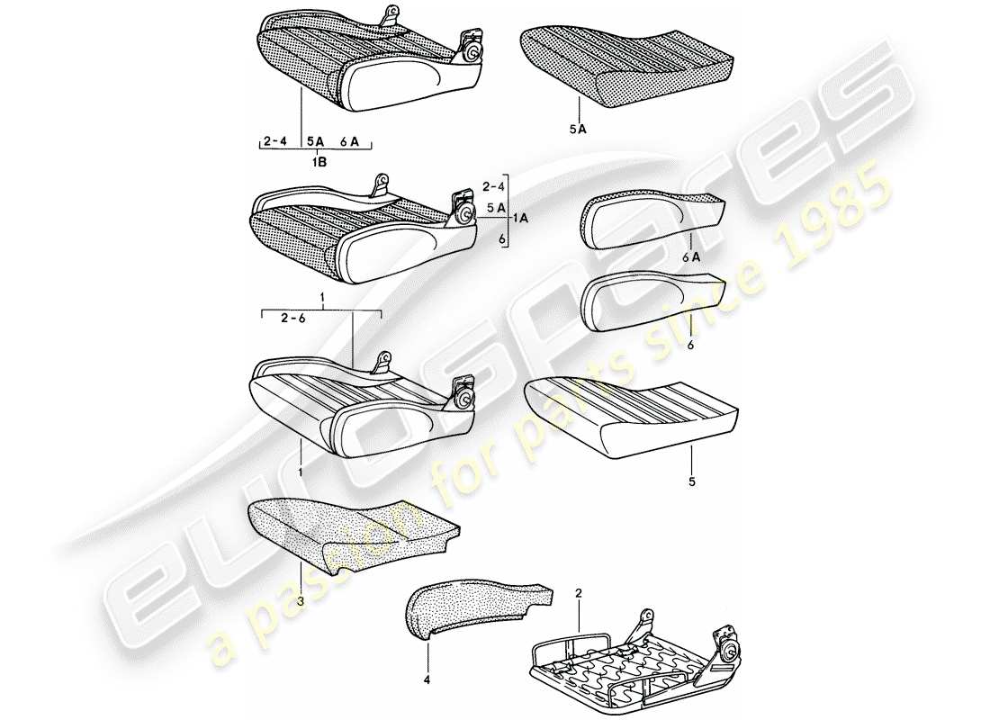 porsche 1986 (928) asiento deportivo - ajustable manualmente - cojín - partes individuales - d >> - mj 1984 esquema de piezas