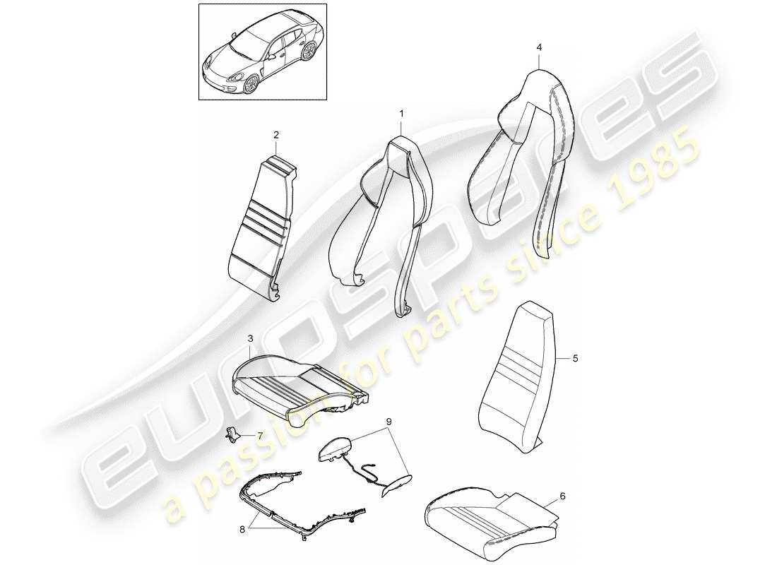 porsche 2012 (panamera 970) parte de espuma diagrama de piezas