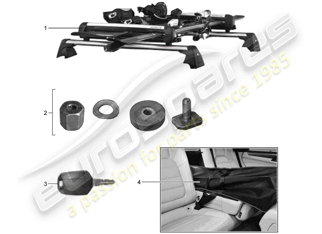 porsche 2016 (tequipment macan) diagrama de piezas del soporte de esquí
