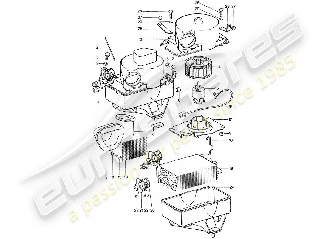 porsche 1976 (911) aire acondicionado - evaporador - carcasa del evaporador - accesorios diagrama de partes