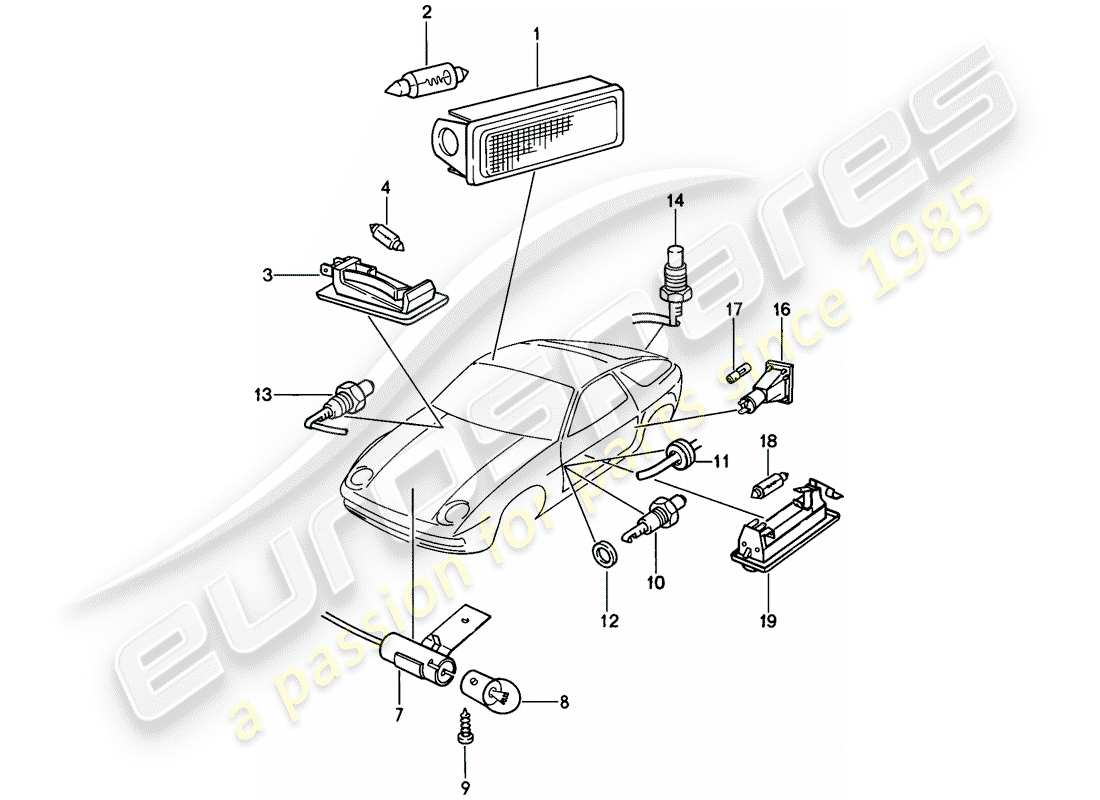 porsche 1982 (928) luces interiores diagrama de piezas