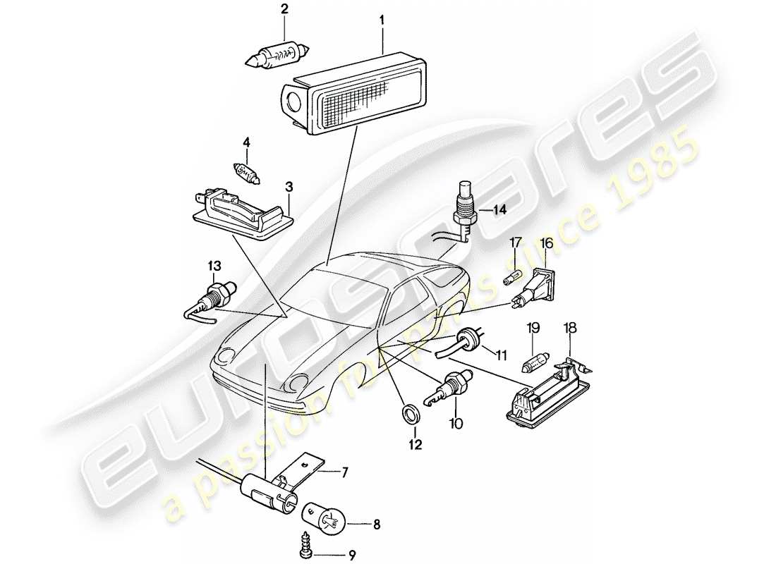 porsche 1983 (928) luces interiores diagrama de piezas
