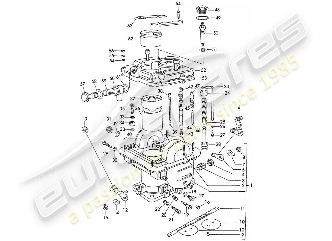 porsche 356b/356c (1962) piezas únicas - para - carburador - weber 40 dcm 2 diagrama de piezas