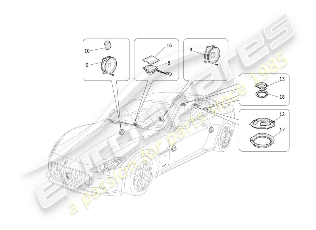 maserati granturismo s (2019) sistema de difusión de sonido diagrama de piezas