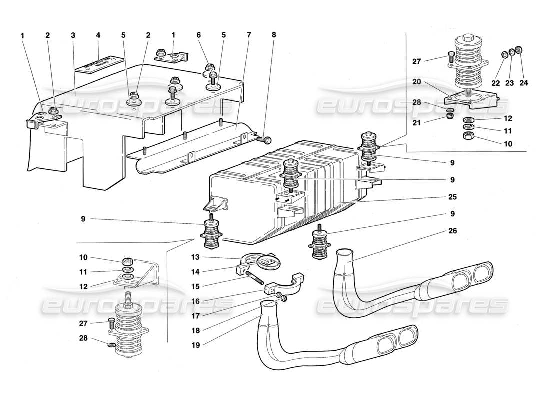 lamborghini diablo sv (1997) diagrama de piezas del sistema de escape