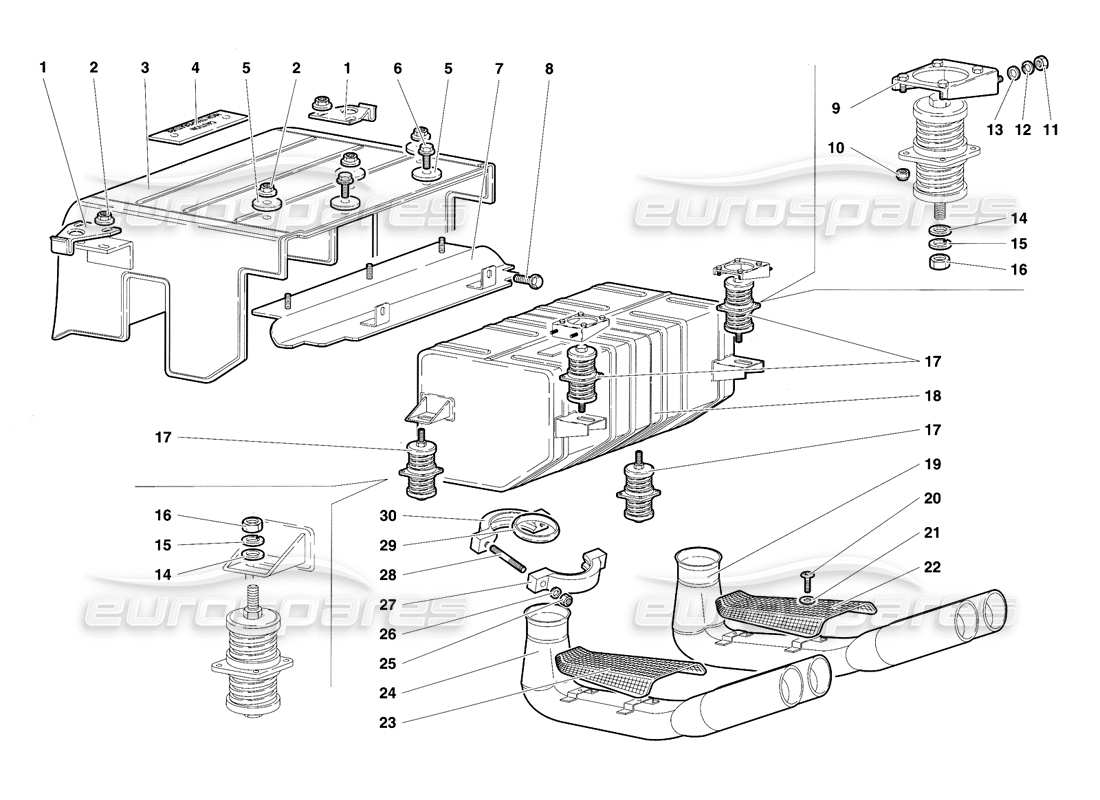 lamborghini diablo se30 (1995) diagrama de piezas del sistema de escape