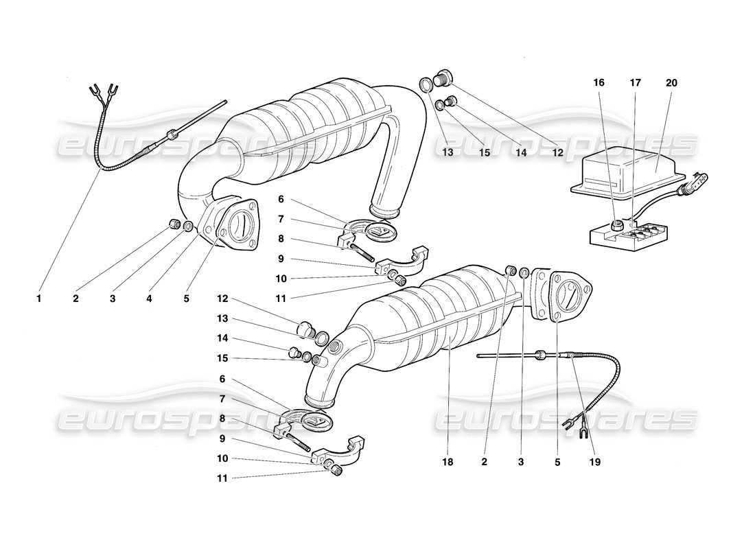 lamborghini diablo sv (1997) diagrama de piezas del sistema de escape