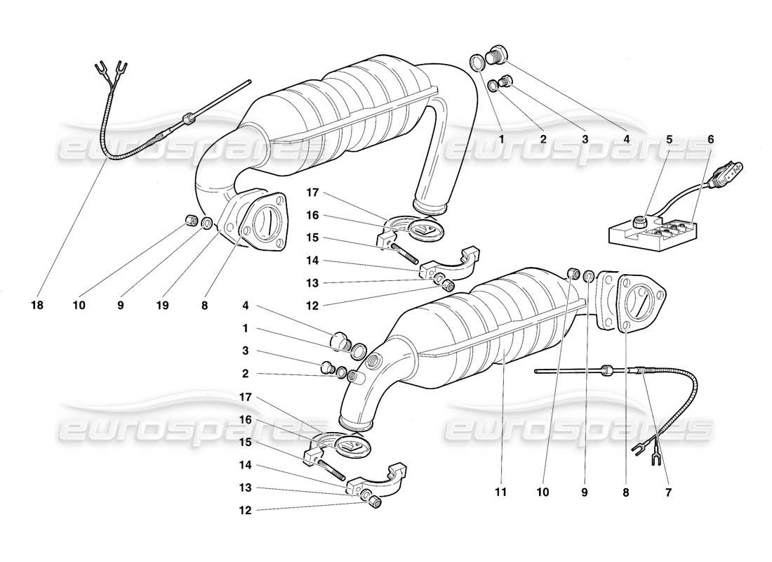 lamborghini diablo se30 (1995) diagrama de piezas del sistema de escape