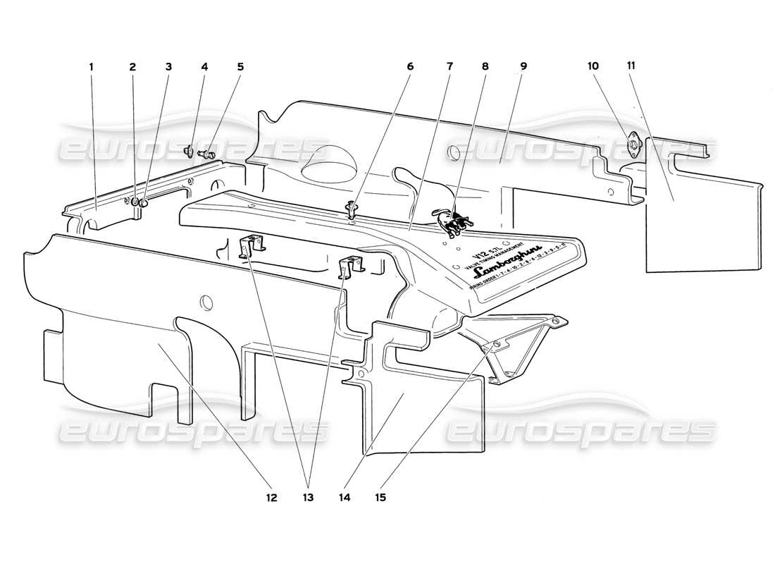 lamborghini diablo sv (1999) diagrama de piezas de los paneles de la carcasa del motor