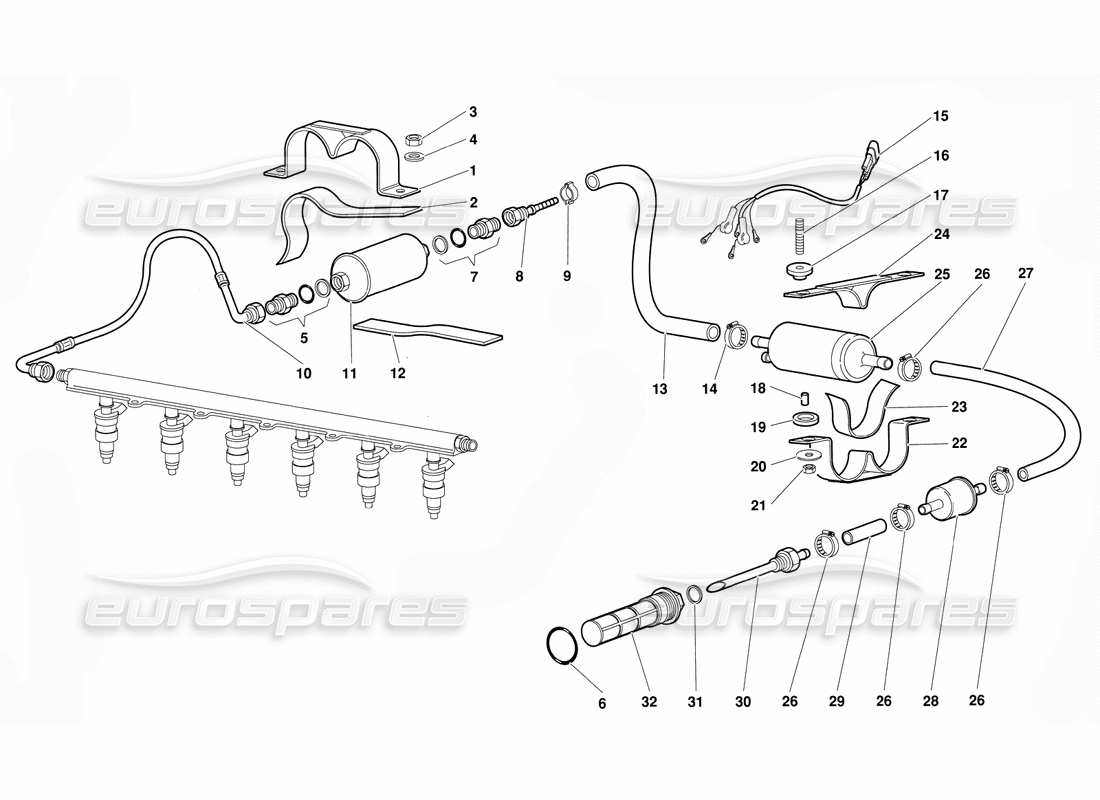 lamborghini diablo (1991) diagrama de piezas del sistema de combustible