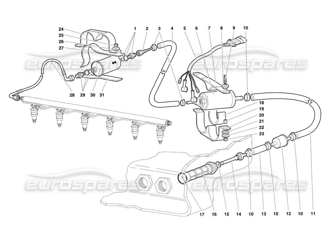 lamborghini diablo sv (1997) diagrama de piezas del sistema de combustible