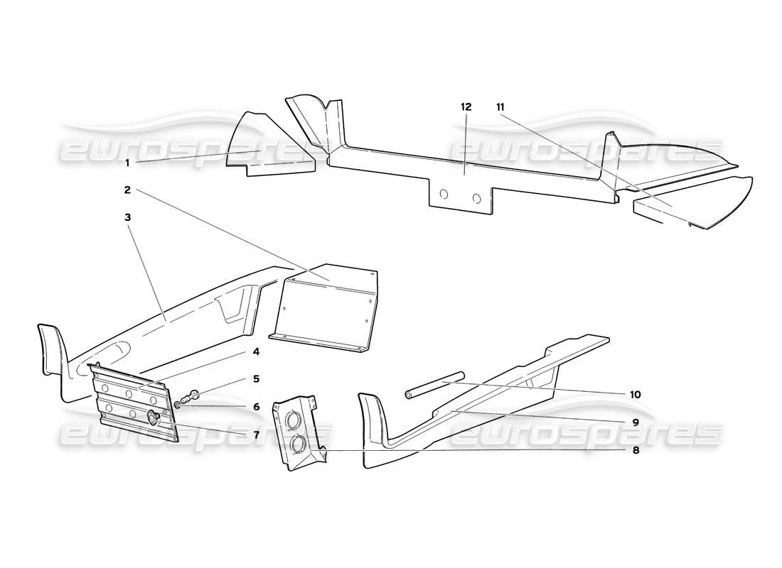 lamborghini diablo sv (1999) diagrama de piezas de los adornos del compartimiento del pasajero