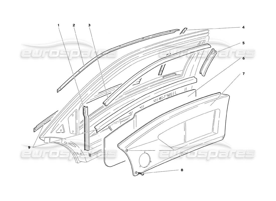 lamborghini diablo sv (1999) diagrama de piezas de puertas