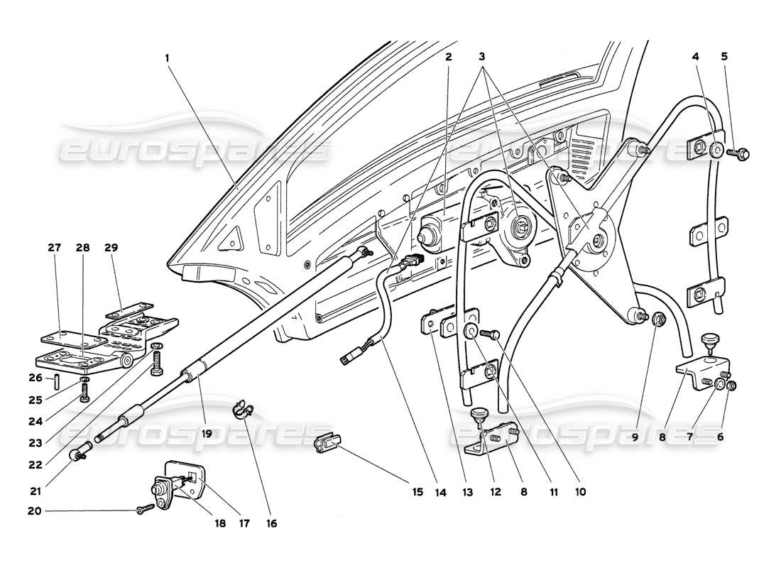 lamborghini diablo 6.0 (2001) diagrama de piezas de puertas