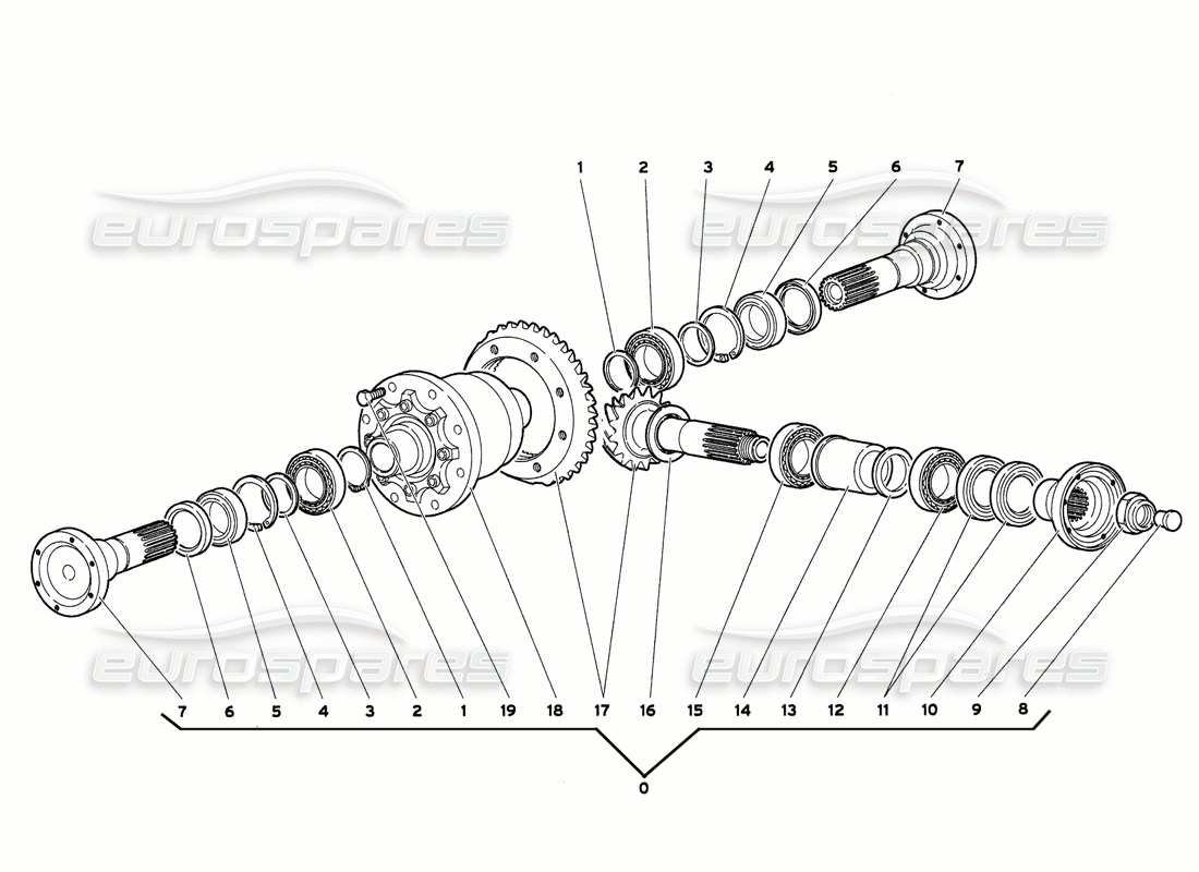 lamborghini diablo 6.0 (2001) diagrama de pieza del diferencial delantero