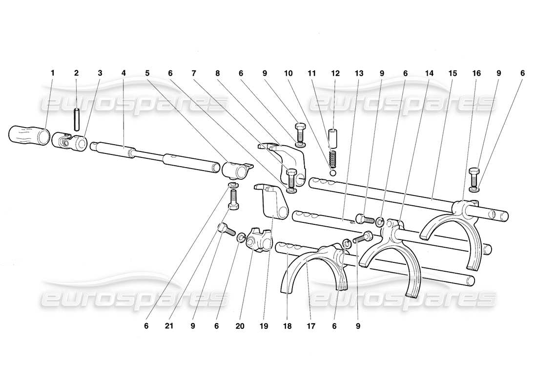 lamborghini diablo se30 (1995) diagrama de piezas de varillas y horquillas de cambio de caja de cambios