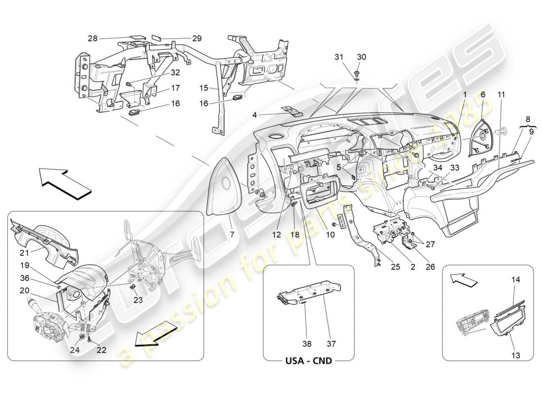 maserati granturismo s (2020) diagrama de piezas de la unidad del tablero
