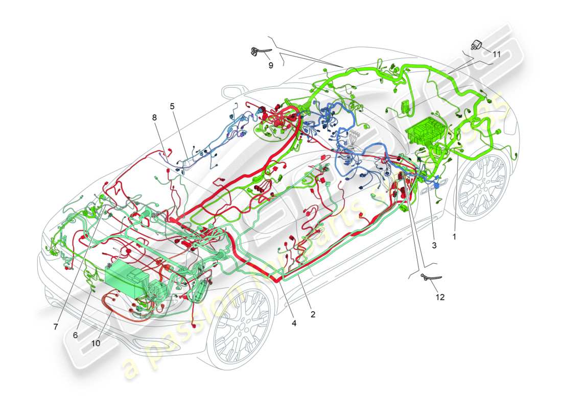 maserati granturismo s (2013) diagrama de piezas de cableado principal