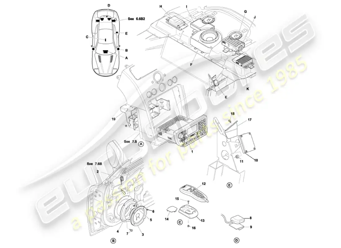 aston martin vanquish (2001) entretenimiento en el automóvil diagrama de piezas