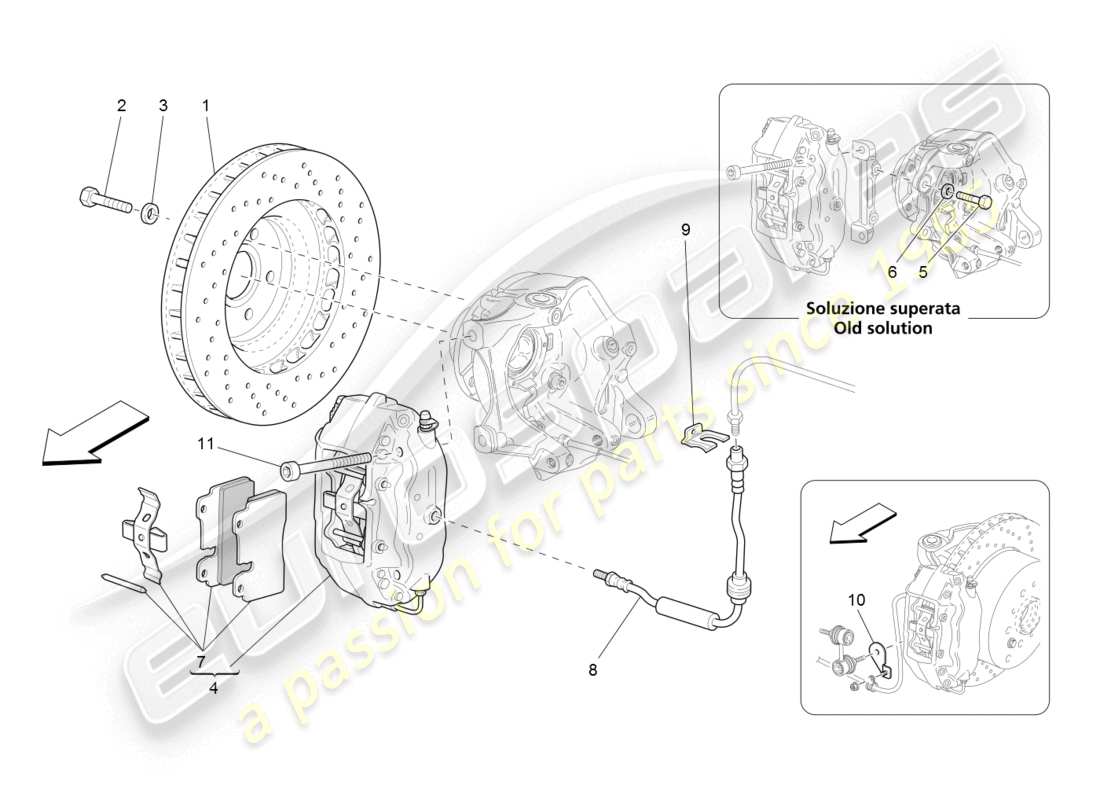 maserati granturismo (2008) diagrama de piezas de los dispositivos de frenado en las ruedas traseras
