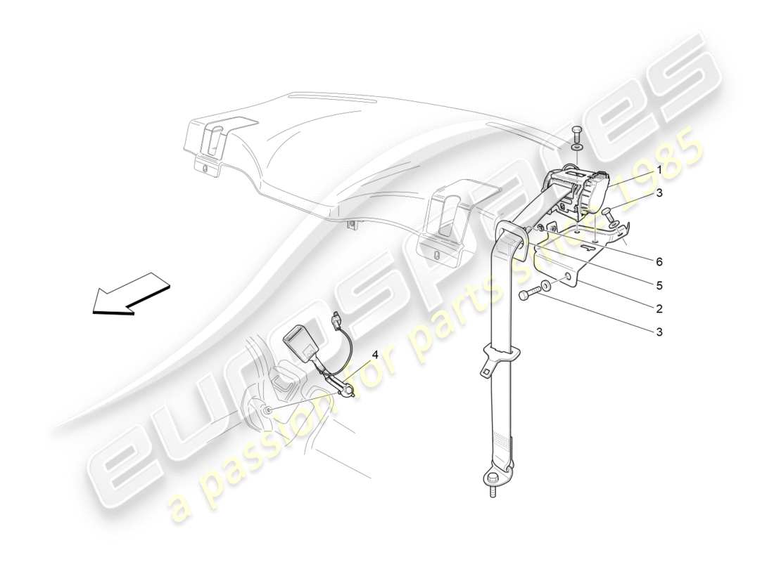 maserati granturismo (2015) diagrama de piezas de los cinturones de seguridad traseros