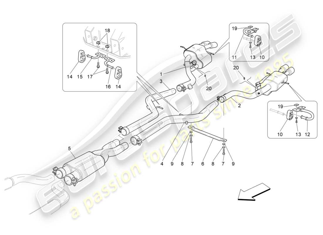 maserati granturismo (2015) diagrama de piezas de silenciadores