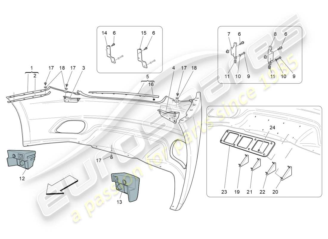 maserati granturismo (2010) diagrama de piezas del parachoques trasero