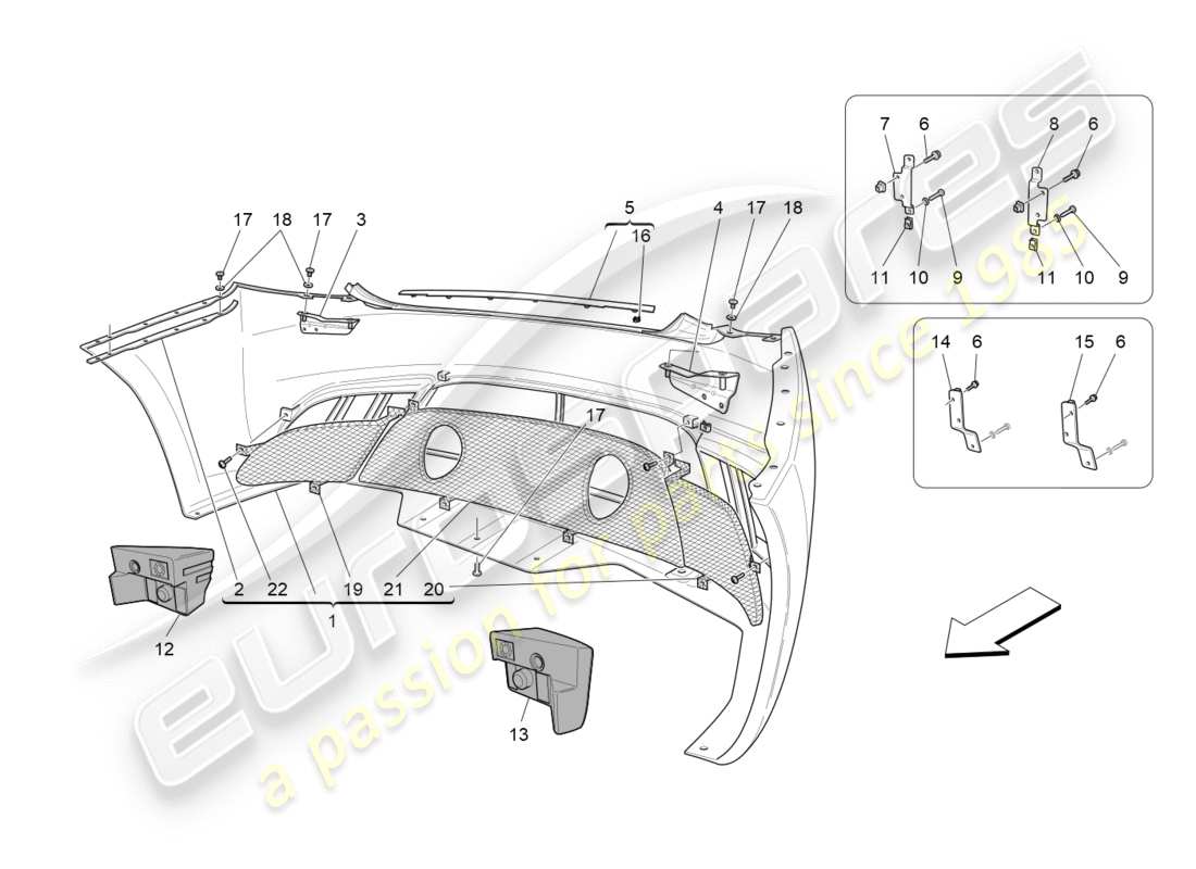 maserati qtp 3.0 tds v6 275hp (2015) diagrama de piezas del parachoques trasero